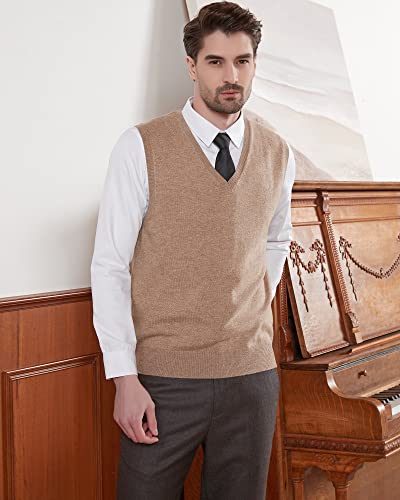 Kallspin Men's Sweater Vest Wool Blended Relaxed Fit V Neck Sleeveless Pullover(Coffee,2X-Large) #TOP6