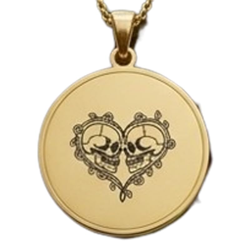 Collier tête de mort dans un cœur argent 925 plaqué or chaîne 45 cm