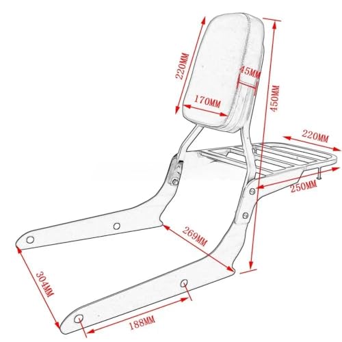 Dossier passager moto avec porte-bagages pour Shadow VT750C2 Phantom