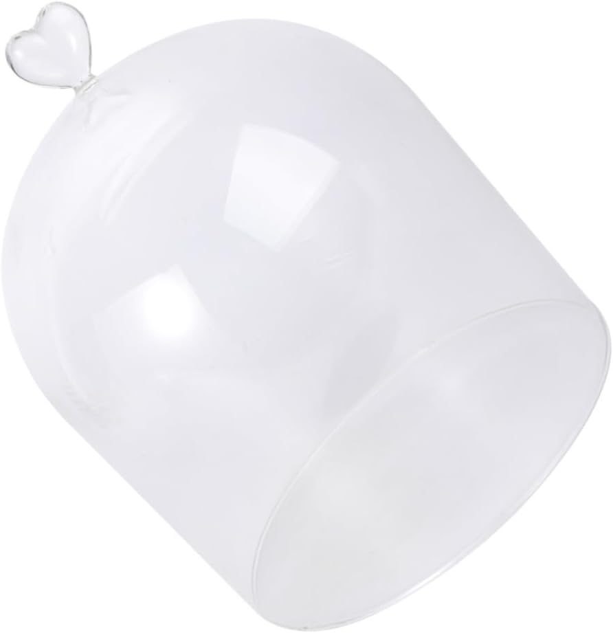 Generic Glass Cake Cover Dome with Heart-shaped Glass Display, Food Fresh-keeping Hood for Dessert and Pizza Protection, Dustproof Micro Landscape Cloche for Home and Party Use