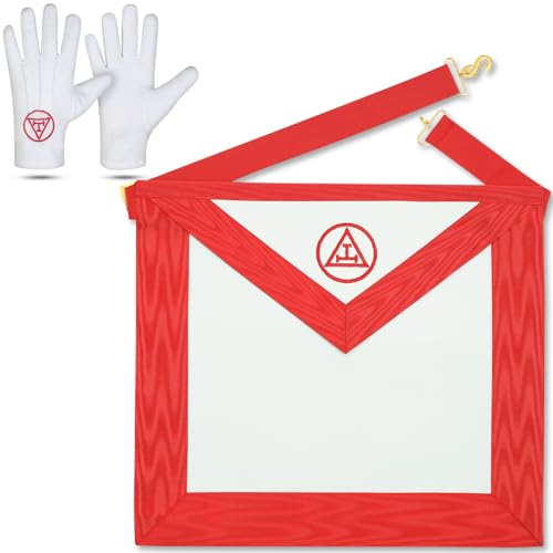 Ibiisu Premium Lambskin Official Masonic Royal Arch Triple Tau Apron with Embroidered Cotton Gloves