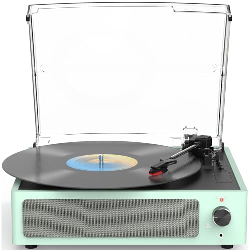 Image of Record Player with Speakers Turntable for Vinyls Records Belt-Driven Turntables LP Vinyl Players Support Auto Stop 3-Speed 3 Size Wireless Playback Headphone AUX RCA Line Out New Sleek Mint Green