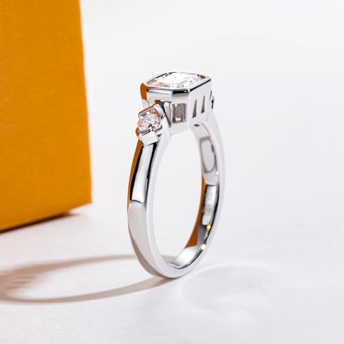Radiant/Emerald Cut Moissanite Wedding Engagement Ring 1.3/1.6cttw D Color VVS1 Clarity 925 Sterling Silver 3 Stones Promise Anniversary Rings for Women with Certificate3
