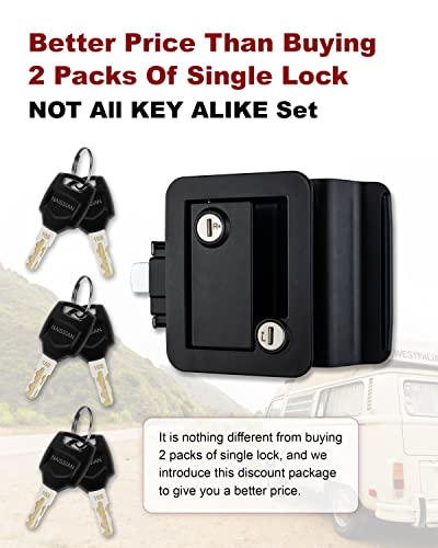 Image of Camper Door Lock with Keyed Different, RV Deadbolt Latch Trailer Front Door Lock Handle, Black, Pack of 2 Lock, 2 Pack Keycode Different