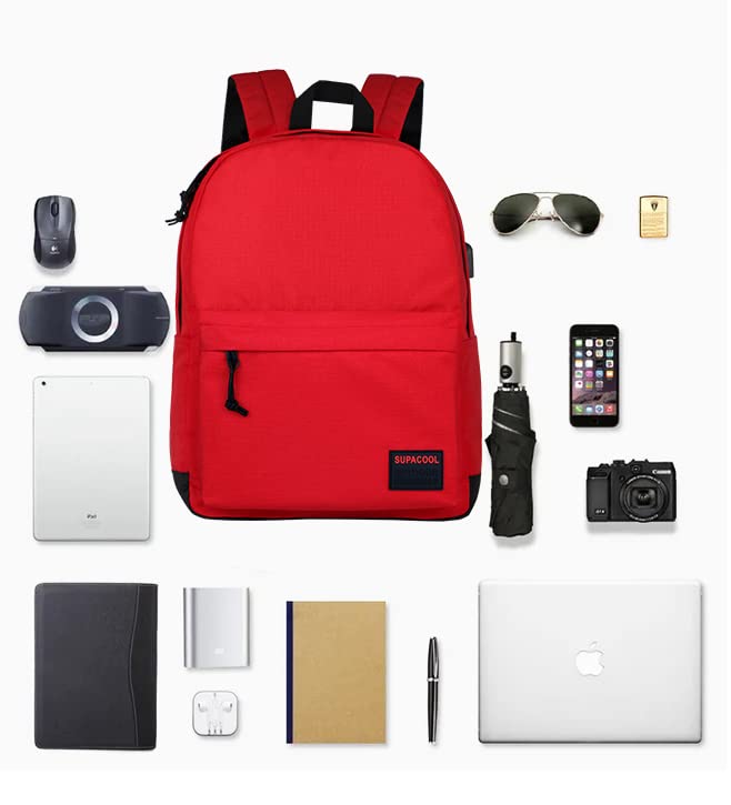 Image of SUPACOOL Casual Laptop Backpack for Men and Women, Backpack for College, USB Charging Port, Lightweight Pack Back(Red)