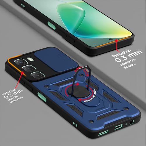 Image of Pikkme Back Cover for Infinix Hot 50 5G | 360 Protection Case | Sliding Camera Shield Cover & Ring Holder Stand D10 Tough Armor Bumper Case (Blue)