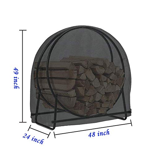 48 Inch Firewood Log Hoop Rack Cover Only Heavy Duty Outdoor Round Ring Loop Wood Storage Holder Cover Circular With Waterproof Zipper Weather-Resistant Black #TOP5
