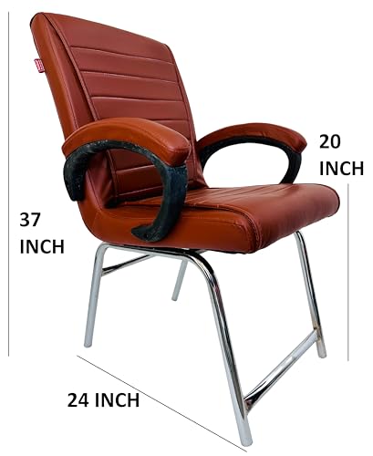 Image of Goyal steel & furniture Executive Office Study Reception Library School Chair Home Study Library Chair with Cushioned seat Back (1, Brown, H Frame)