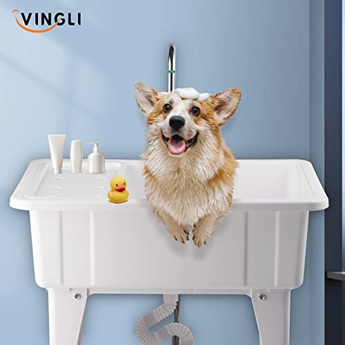 Image of VINGLI 20-Gallon Utility Sink Laundry Tub for Washing Room, Freestanding Utility Sink with Stainless Steel Faucet, 22 inchD x 32 inchW x 36 inchH White