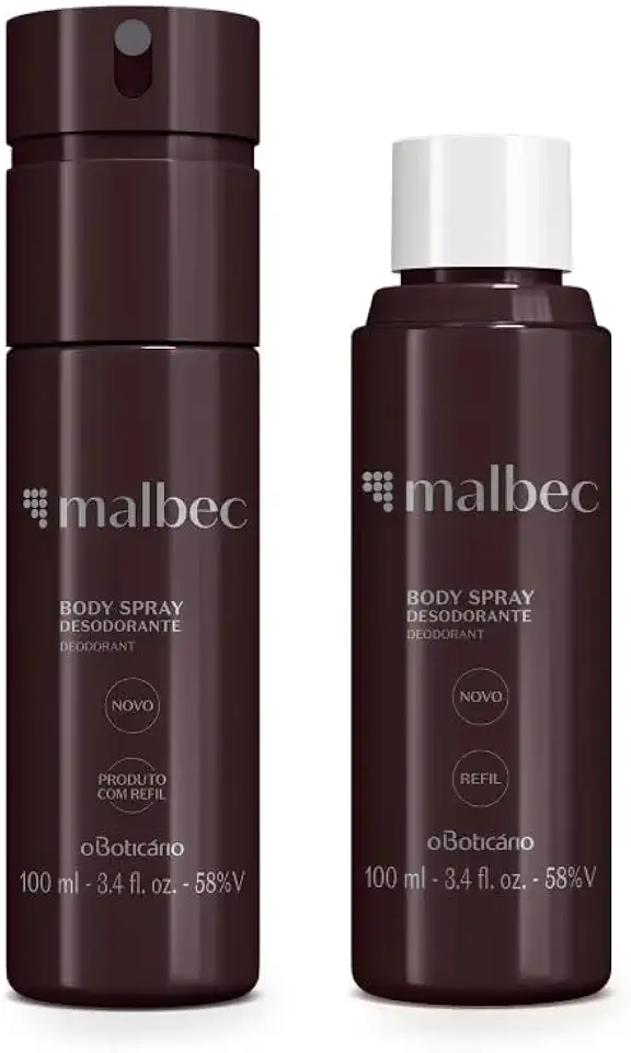 Combo Malbec Body Spray Desodorante 100ml + Refil 100ml
