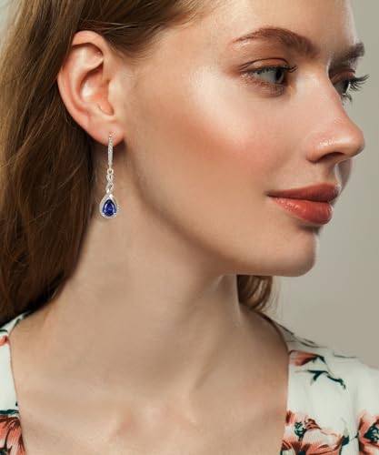 Fahonie Sterling Silver Long Drop Earrings with Cubic Zirconia Leverback Dangle Earrings Infinity Knot Birthstone Jewelry Gifts for Women2