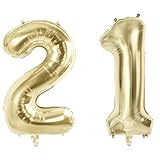 Number 21 Balloons for 21st Birthday Party Decorations, 40' Champagne Gold Foil Helium Balloons, 40 Inch 0-100 Anniversary Supplies for Her Him and Daughter Son