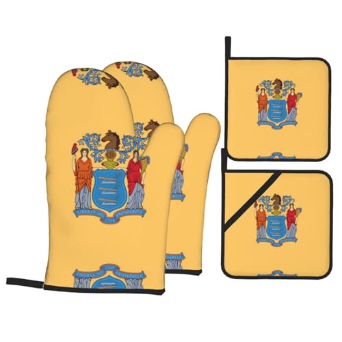 Flag of New Jersey - Set di 4 guanti da forno resistenti al calore fino a 260 °C, per barbecue, banchetti, feste, cottura