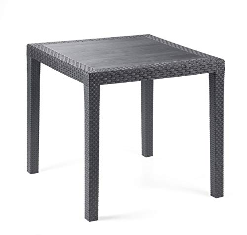 Dmora - Table d'extérieur Agrigento, Table de jardin carrée, Etagère fixe effet rotin, 100% Made in Italy, 79x79h72 cm, Anthracite