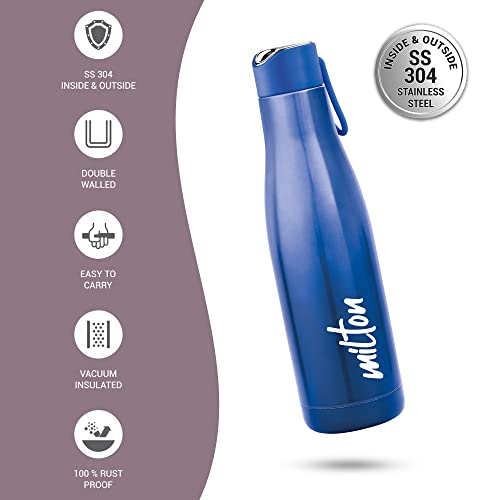 Image of Milton Fame 600 Thermosteel Water Bottle 500 ml, 24 Hr Hot and Cold I Leak Proof Lid, ISI Certified I Vacuum Insulated I for Office, Gym, School I Blue