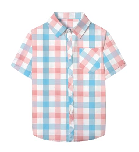 Image of SANGTREE Girls and Women Plaid Shirt Short Sleeve Button Down Summer Blouses Tops