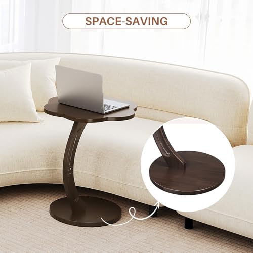Image of Uniclinens C-Shaped Solid Wood Round End Table - Side Table for Couch, Sofa Tables Slide Under Couch for Living Room, Small Nightstand for Small Space, Dark Walnut