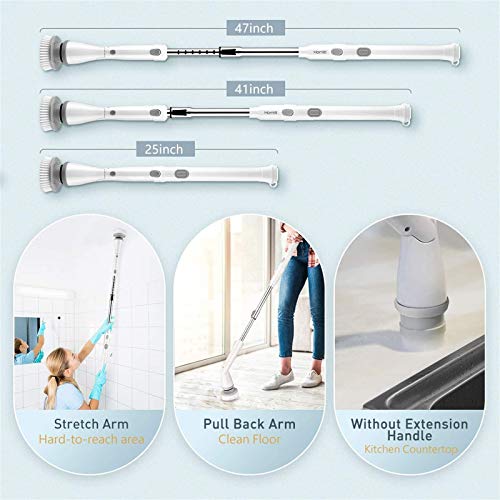 Homitt Electric Spin Scrubber Cordless Shower Scrubber, 360 Power Scrubber, Tub and Tile Scrubber with 4 Replaceable Scrubber Brush Heads, 1 Extension Arm for Cleaning Bathroom, Floor, Wall, Kitchen - Thumbnail 5