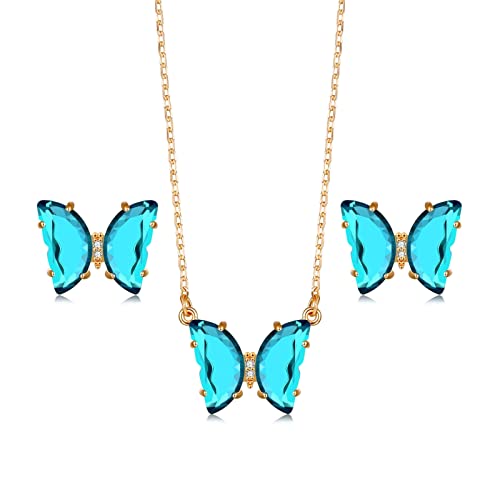 Juego de joyas para boda con mariposa de oro rosa y pendientes brillantes para invitada de gala