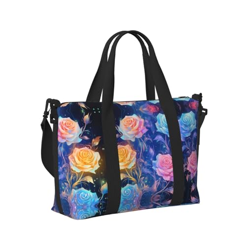 Travel Bag for Weekend Trips, Airplane Carry-On with Adjustable Strap, Cute Roses (1)