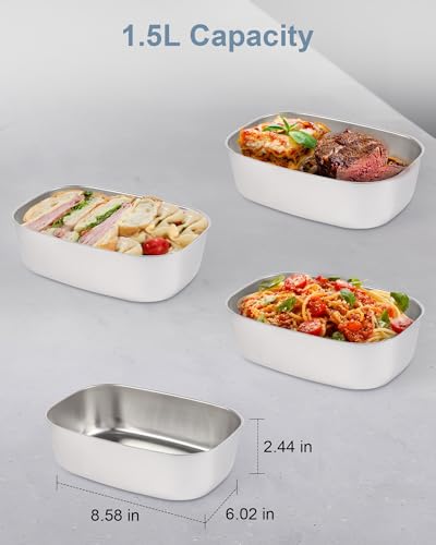 Image of 1.5L Electric Lunch Box Inner Container with Lid, Compatible 1.5L, Removable Replacement Food Container, 304 Stainless Steel Tray, Dishwasher Safe
