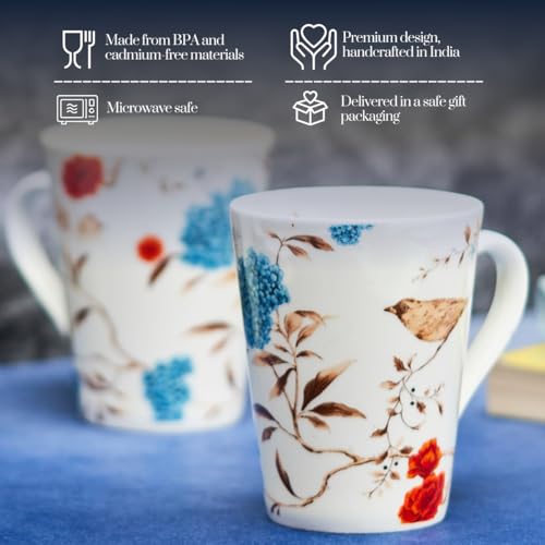 Image of GOLDEN QUEEN'S Mugs Set of 2 for Coffee, Tea, Milk - Ideal for Your Daily Beverage Ritual, Hosting & Casual Gatherings - Blooming Birdsong