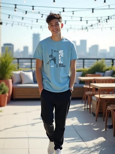 Image of NOBERO Men's Cotton Regular Fit Letter Print T-Shirt