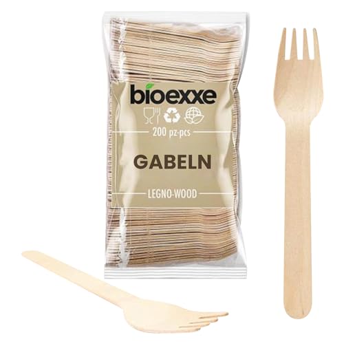 Holzbesteck bioexxe gabeln 200 Stück |Einweggabeln, Einwegbesteck