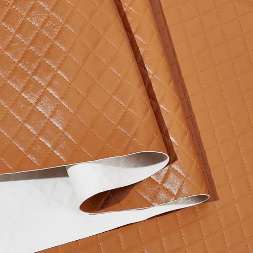 NBEADS 1.37m Tissu en Similicuir Matelassé à Motif Diamant, 30cm de Large Matériau en similicuir souple pour Sacs à Main Accessoires de Canapé Fournitures D'Artisanat, Selle Marron, Épaisseur de 0.8mm