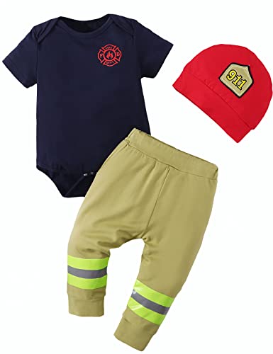 Singcoco Baby Boy Costume Outfit Infant Fireman Costume Clothes (Firefighter,6-12 Months)