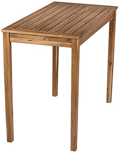 Teal Island Designs Nova Farmhouse Rustic Acacia Wood Outdoor Rectangular Bar Table 48" X 24" Natural Brown Stain Slat Tabletop For Spaces Patio Balcony House #TOP4