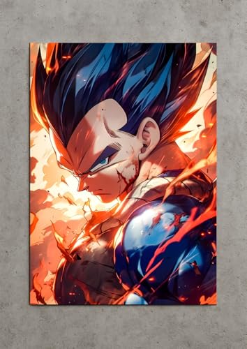 Image of NIJUKA Anime Printed A4 Size Metal sheet Poster For Home And Room Decoration | For Anime Art Fans Boys And Girls (Serious Mood Vegeta)