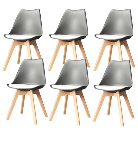 PEZ ROJO Lot de 6 Chaises Scandinaves, Chaises Salle à Manger, Chaise Cuisine, Salon, Chaises Grises et Blanches Design Ergonomique, Pieds Bois de Hêtre...