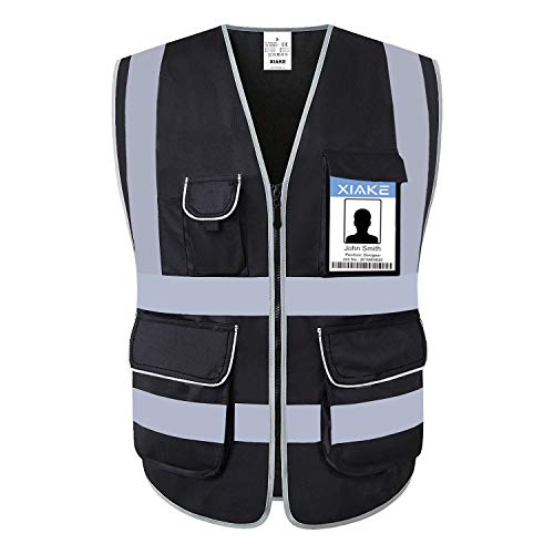 XIAKE 8 Pockets Class 2 High Visibility Safety Vest Reflective, Zipper Front, ANSI/ISEA