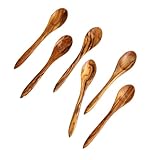 DYARI 6 Pieces Small Olive Wood Spoons - 6 inches long - Mini Hand Carved Non Toxic - Suitable for S