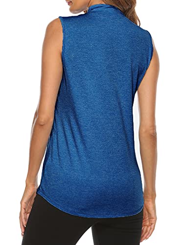 Tanst Sky Women's Sleeveless Tennis Tops, Workout Tank Top Zip Up Sportswear High Neck Sweat Absorption Flowy Hem Fashion Cute Running Golf Yoga Tunic For Women Dark Blue Medium #TOP1