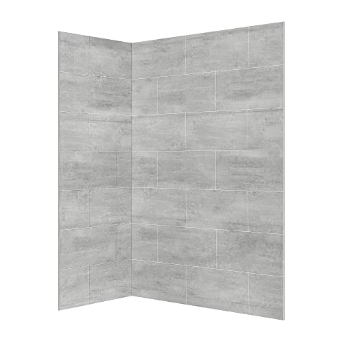 Ove Decors Misty 60 x 32 in. Solid Surface Corner Shower Wall in Horizontal Grey Tiles