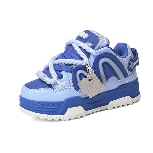 QAND Retro Platform chunky Sneakers Unisex Chunky Thick Sole Height Increasing Sweet Cool Casual Shoes for Men Women 2026 Fall New Y2K Aesthetic (Blue, Adult, Women, 12, Digital, US Shoe System, Medium (Medium))