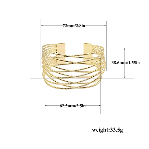 Futimely Cuff Bracelet For Women,Multi-Layer Cross Wire Bangle Bracelet Open Adjustable Wide Cuff Bracelet For Teen Girls Fashion Jewelry (6:Gold 2) #TOP1