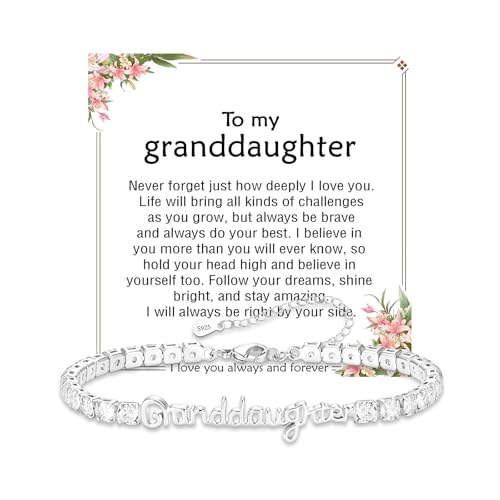 KLIFOWDY Birthday Gifts for Women S925 Silver Cubic Zirconia Tennis Bracelet Mothers Day Gifts for Mum Gifts for Nana Grandma Daughter Granddaughter Niece Sister (Granddaughter)
