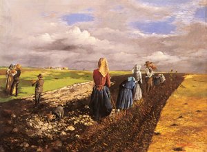 Peinture à l'huile The Potato Harvest, tableau Janos Pentelei-Molnar 20x24 pouces
