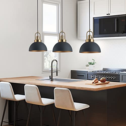 Vintage Pendant Light Fixture 9.84'' Rustic Black And Gold Farmhouse Pendant Lighting Brass Socket Dome Pendant Lamp Wire Length 78.74'' For Kitchen Island, Dining Room, Hallway, Bedroom, Living Room #TOP5
