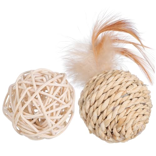 LIOOBO 2pcs Cat Rattan Balls with Bells Interactive Play Balls for Kittens Chew Scratch Fun Corn Braid for Cats