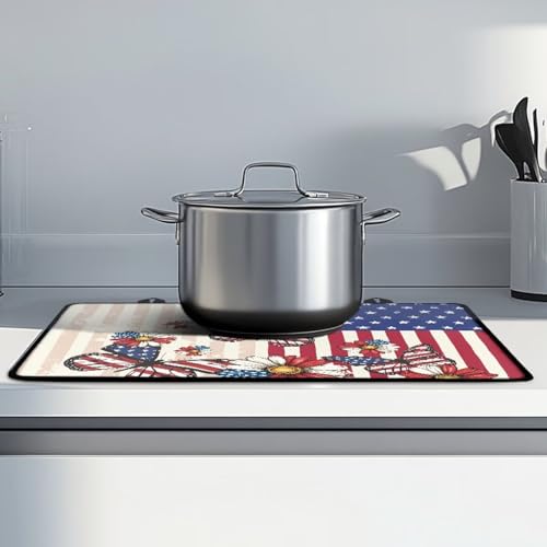 Image of Poceacles 4th of July Patriotic Stove Top Cover Stove Burner Cover Multipurpose Rubber Desk Saver Pad Washer Dryer Top Mat for 250th Independence Day Decor, American Flag Butterfly