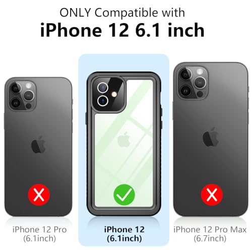 Temdan Designed for iPhone 12 Case Waterproof, Built-in Screen & Camera Protector IP68 Underwater Full Body Dropproof Shockproof Phone Case 6.1"-Black - image 8