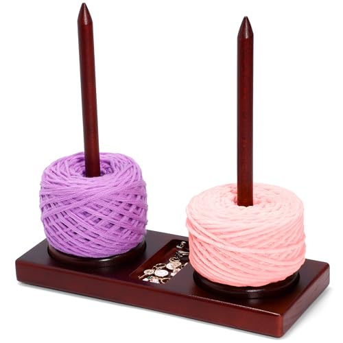 Image of Caydo Yarn Holder for Crocheting and Knitting, Wooden Yarn Spinner Stand with 2 Spindles, Upgraded Rotating Crochet Holder with Anti-Slip Pads, Crochet Accessories Birthday Gift for Knitting Lovers