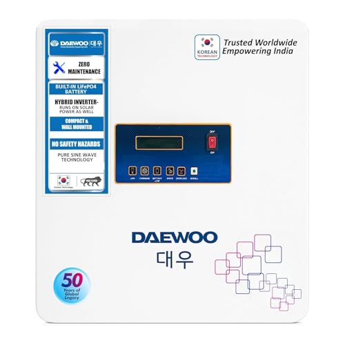 Image of DAEWOO Lithium Hybrid Inverter with Inbuilt Battery for Home, Offices & Shops | Upto 10 to 12 Years Life Integrated | Wall Mount | Warranty 3 Years on Inverter & 5 Years on Battery - 1.24kVA