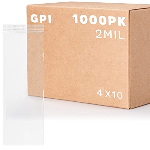 GPI - 4" x 10" Long Zip Bags, 1000 Count, 2 Mil, Clear Plastic Reclosable Zipper Poly Baggies, with Resealable Zip Top Lock Seal, for Incense, Medical Supplies, & Snacks by GPI POLY - Used condition - US$26.52