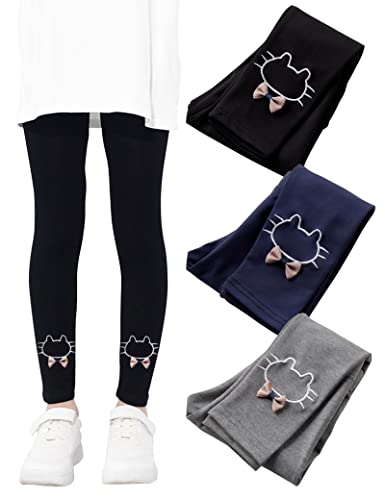 Kiench Girls' Leggings Cotton Toddler Full Length Pants Pack of 3