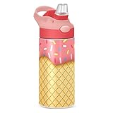 Moudou Ice Cream Cone Water Bottle for Kids, Double Walled Vacuum Insulated Stainless Steel Thermos Travel Tumbler, 12 oz